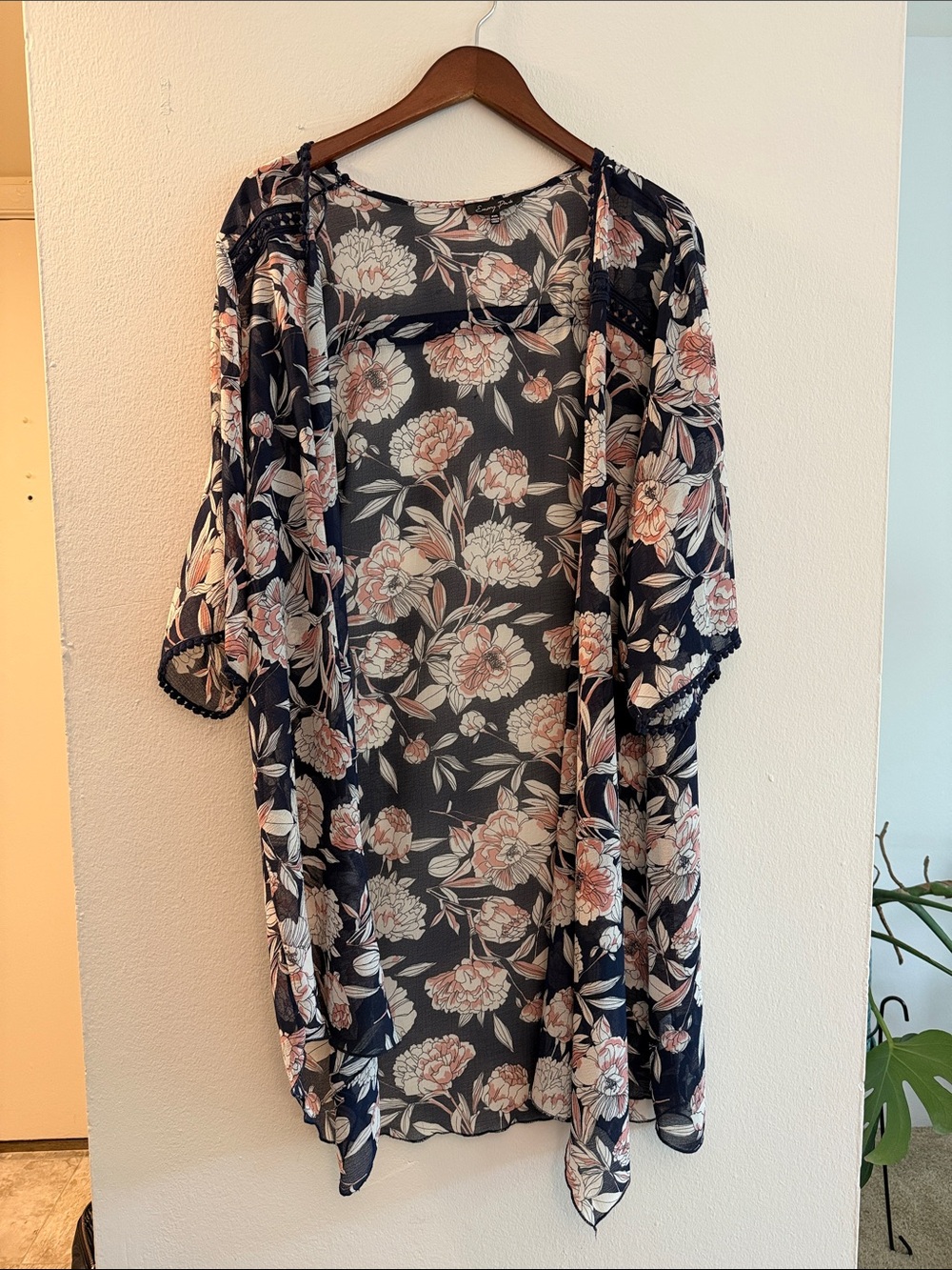 Emory Park Floral Sheer Kimono Cover-Up in Navy and Blush